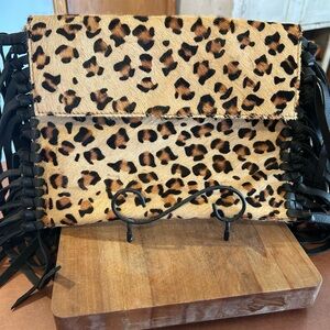 Leopard Print Fringe Clutch